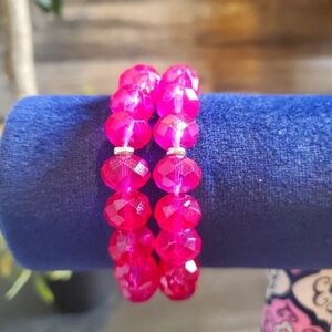 Beaded Medical ID Bracelet, Pairs with Medical ID Tag Fuchsia Jeweled Beads